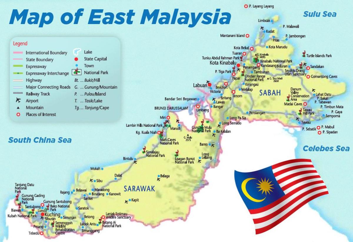 карта на Източна Малайзия
