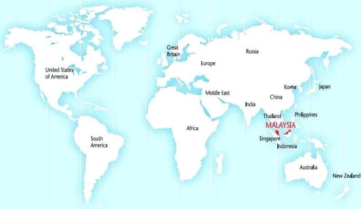 карта на света, показваща Малайзия