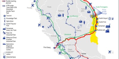 Карта на източното крайбрежие на Малайзия